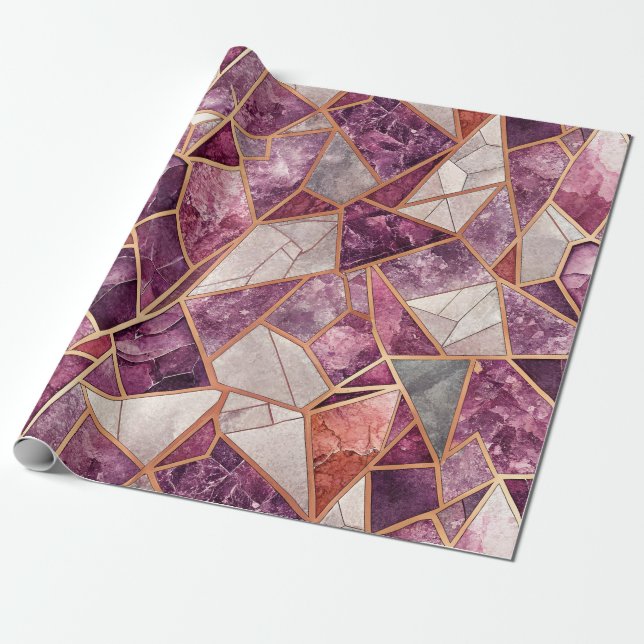Papel De Presente Mosaico de Ámbar – Vidro Rachado - Roxo (Desenrolado)