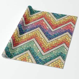 Papel De Presente Mosaico de Chevron de Arco-íris – Azulejo Geométri