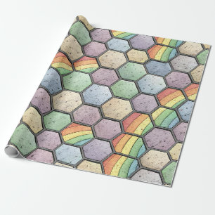 Papel De Presente Mosaico de Mel Favosa Arco-íris – Azulejo Hexagona