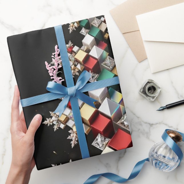 Papel De Presente Mosaico de Natal Abstrato Futurista 3D - (Presentear)
