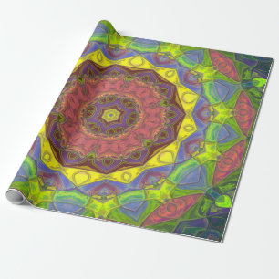 Papel De Presente Mosaico Flor de Mandala, Cor-de-rosa, amarelo e ve