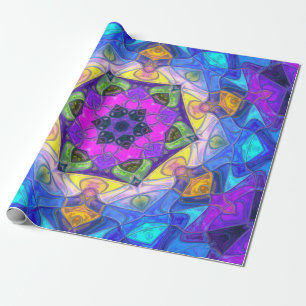 Papel De Presente Mosaico Flor de Mandala, Cor-de-rosa, azul e amare