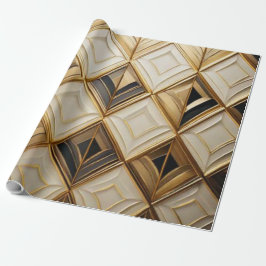 Papel De Presente Mosaico Geométrico Art Déco Elegante em Ouro e Cre
