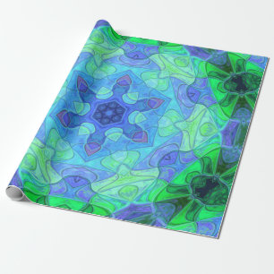 Papel De Presente Mosaico Mandala Flor Azul e Verde