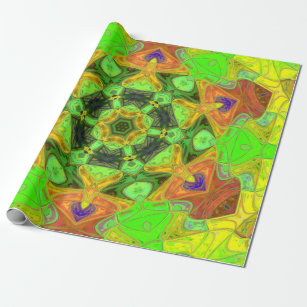 Papel De Presente Mosaico Mandala Flor Verde Laranja e Amarelo