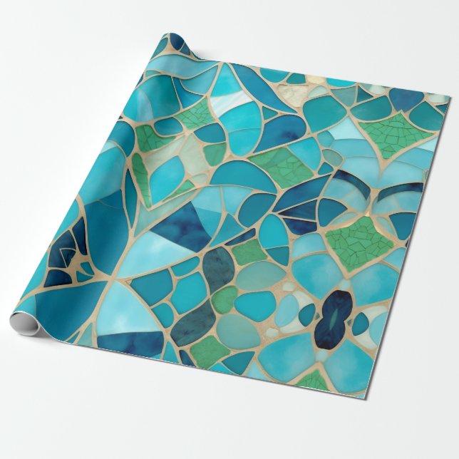 Papel De Presente Mosaico Turquesa Abstrato com estilo Art Deco (Desenrolado)