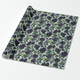 Papel De Presente Motivo floral em aquarela: rosas pretas