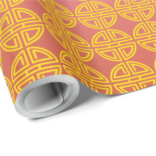Papel De Presente Motivos chineses amarelos vermelhos tradicionais