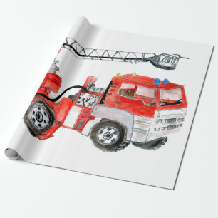 Papel De Presente Motor de incêndio vermelho, ilustração do caminhão
