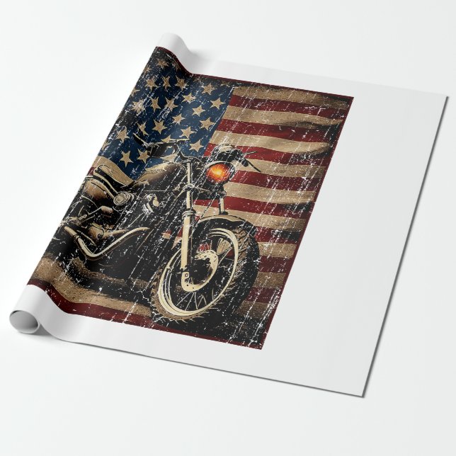 Papel De Presente Motorcycle USA Flag Biker (Desenrolado)