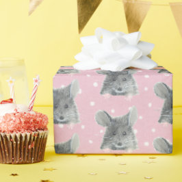 Papel De Presente Mouse cinza no Bolinhas