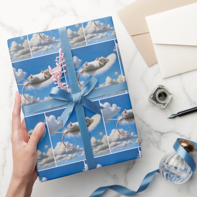 Papel De Presente Mouse flutuando em uma pena (Presentear)