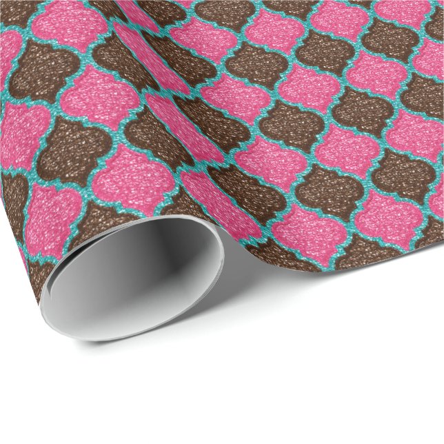 Papel De Presente MQF Sequins-Chocolate Rosa-Aqua-GIFT WRAP (Ponta do rolo)