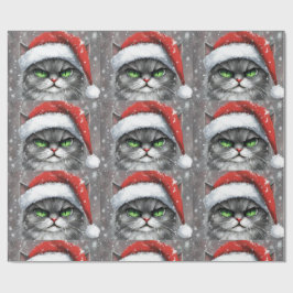 Papel De Presente Mr. Grumpy Face (Gray) Christmas Cat