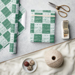 Papel De Presente Mudcloth Africano Inspirado Verde e Branco Moderno