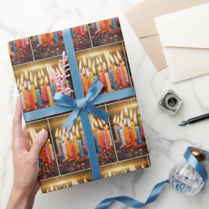 Papel De Presente Muitas Velas de Aniversário em um Bolo de Chocolat