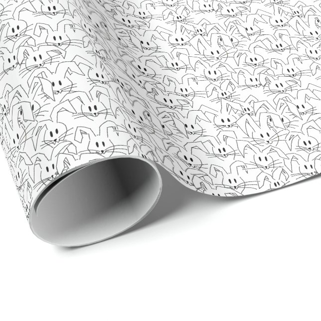 Papel De Presente Muitos coelhos em branco - padrão contínuo. (Ponta do rolo)