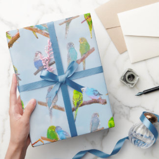 Papel De Presente Muitos periquitos coloridos - pequenos pássaros bo