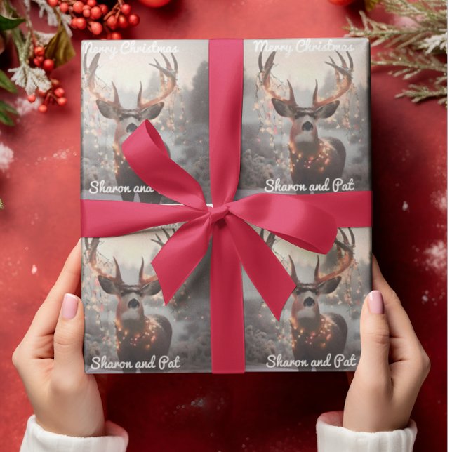 Papel De Presente Mule Deer e Luzes de Natal (Criador carregado)