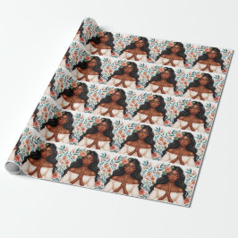 Papel De Presente Mulher Afro-Americana Orando Floral