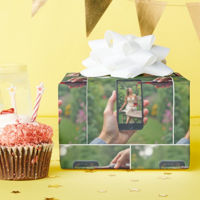Papel De Presente Mulher com celular e vinho derramado (Festa de aniversário)