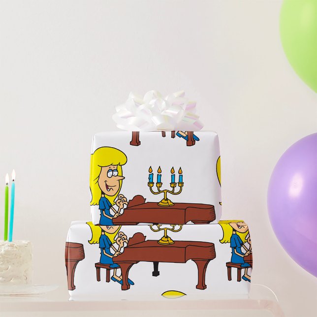 Papel De Presente Mulher de Desenho Animado Tocando Piano com Candel (Criador carregado)