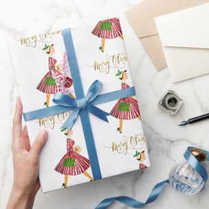 Papel De Presente Mulher do Natal vintage de 1950 Feliz Natal