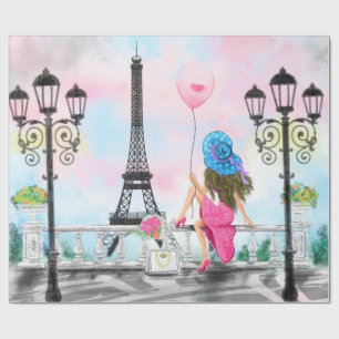 Papel De Presente Mulher em Paris molhando papel com a Torre Eiffel