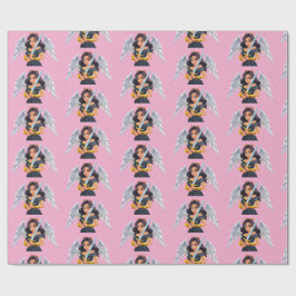 Papel De Presente Mulher fofa Anjo com asas abertas e espada
