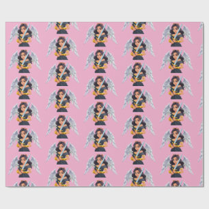 Papel De Presente Mulher fofa Anjo com asas abertas e espada