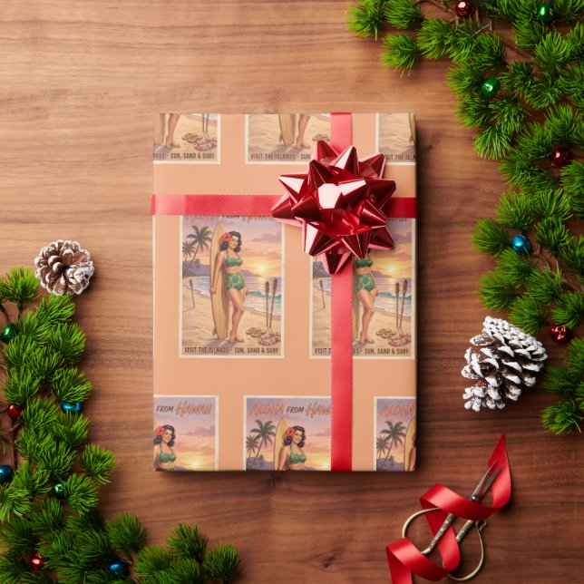 Papel De Presente Mulher Havaiana Estilo Retrô Pin Up (Presente de Natal)