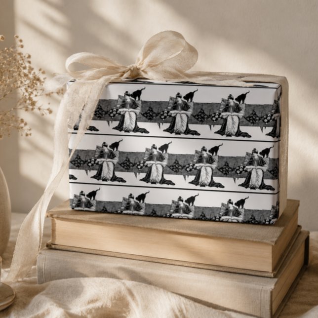 Papel De Presente Mulher lendo com gato preto (Criador carregado)