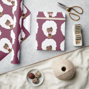Papel De Presente Mulher Negra, Afro Branco, Bublegum Rosa, Roxo
