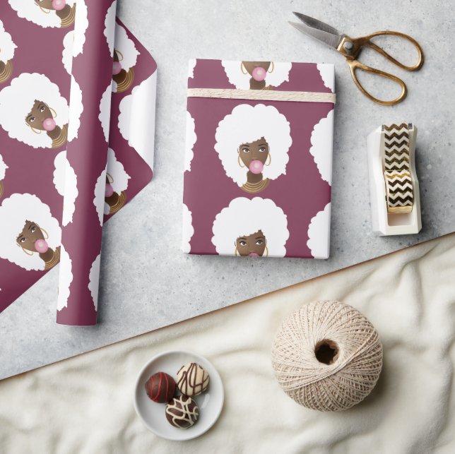 Papel De Presente Mulher Negra, Afro Branco, Bublegum Rosa, Roxo (Artesanato)