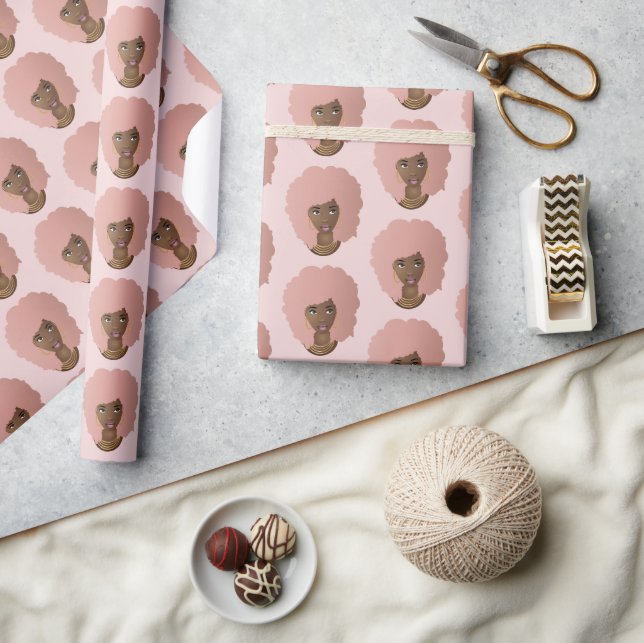 Papel De Presente Mulher Negra, Afro Rosa, Cabelo Natural, Rosa (Artesanato)