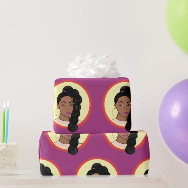 Papel De Presente Mulher Negra, Bela Brilhante, Puff Ponytail (Presentes para festas)