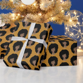 Papel De Presente Mulher Negra, Cabelo Natural, Amarelo de Mostarda