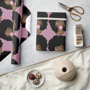 Papel De Presente Mulher Negra, Goma-Bolha Rosa-Picante, Roxo-Leve