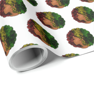 Papel De Presente Mulher negra rasta afro vermelho amarelo verde