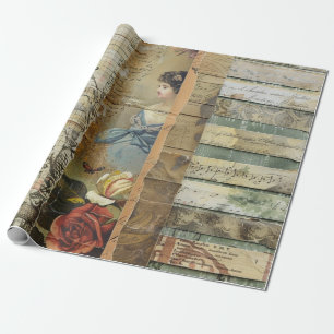 Papel De Presente Mulher Vitoriana Colagem Sépia Vintage