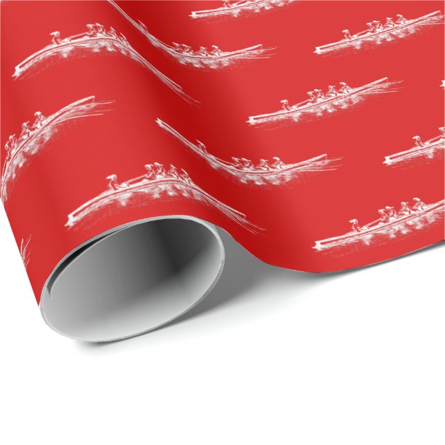 Papel De Presente Mulheres Brancas Vermelhas Remando Remadoras Equip (Ponta do rolo)