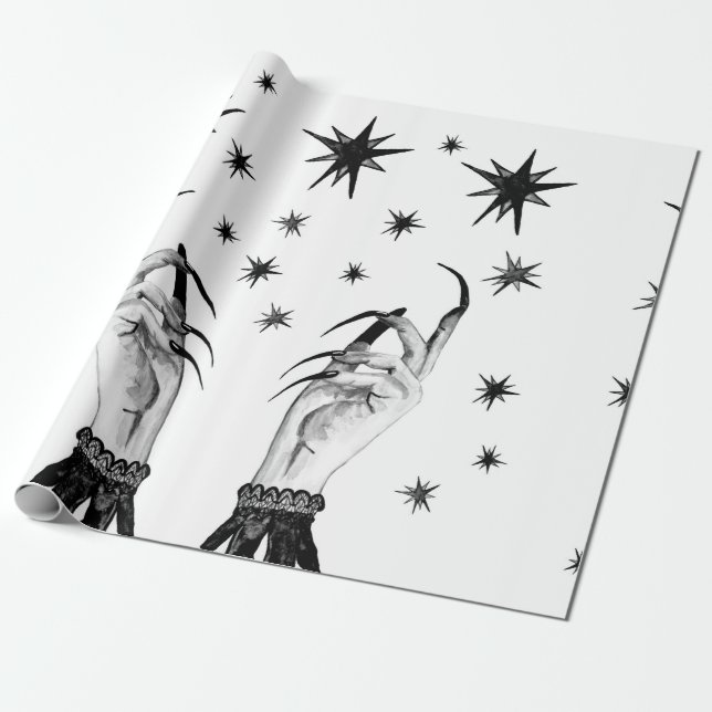 Papel De Presente Mulheres bruxas de fundo com estrelas, mãos bruxas (Desenrolado)