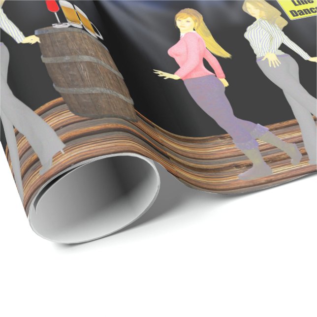 Papel De Presente Mulheres Dançando Linha Com Sinal De Cuidado (Ponta do rolo)