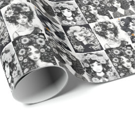 Papel De Presente Mulheres Whimsical em Preto e Branco