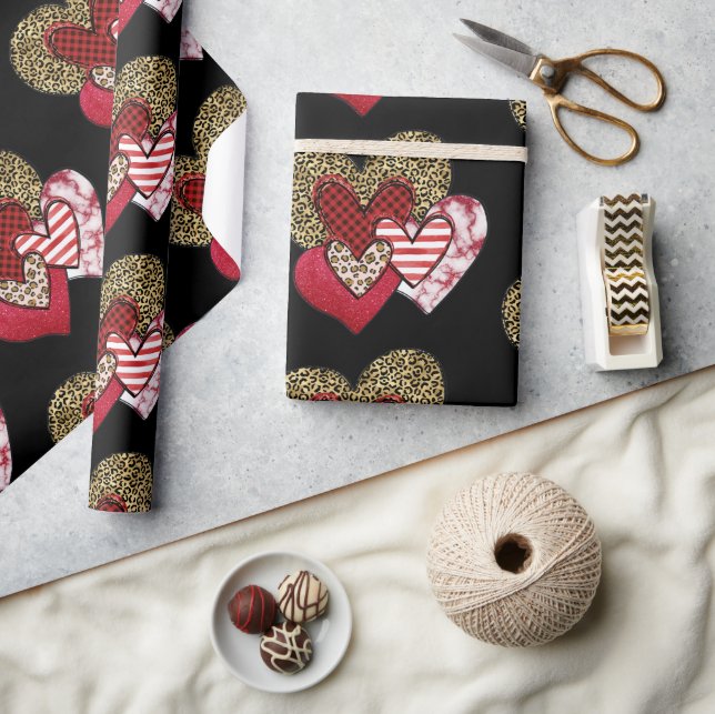 Papel De Presente Múltiplos corações selvagens (Artesanato)