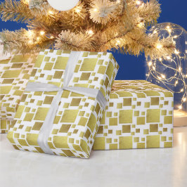 Papel De Presente Múltiplos Quadrados de Brilho Dourado em Branco