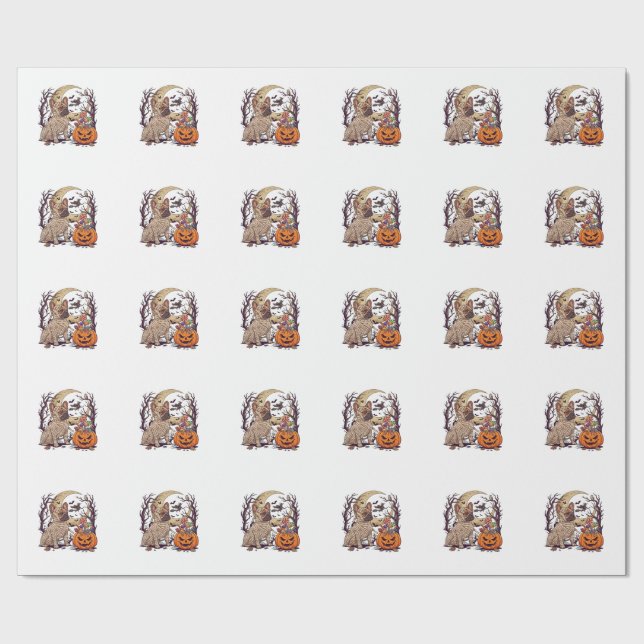 Papel De Presente Múmia de Halloween Bulldogue Francês Abóbora Doce  (Aberto)