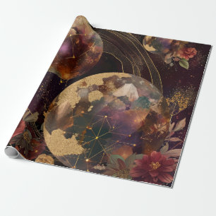 Papel De Presente Mundo de Cristal Celestial Dourado Roxo Galáxia