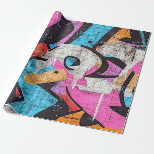Papel De Presente Mural Urbano Dinâmico com Cores Vibrantes de Grafi