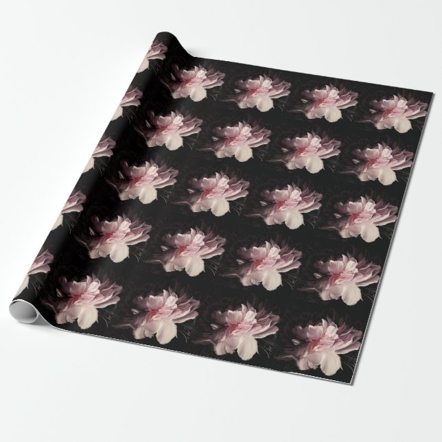 Papel De Presente Muro Escuro de Peony: Design de Flor Pintado (Desenrolado)